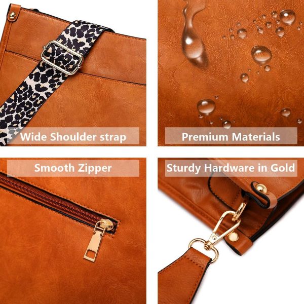Vegan Leather Crossbody Bags for Women, Crossbody Purse with Guitar Strap Zipped Pockets Handbag Shoulder Bag - Image 4
