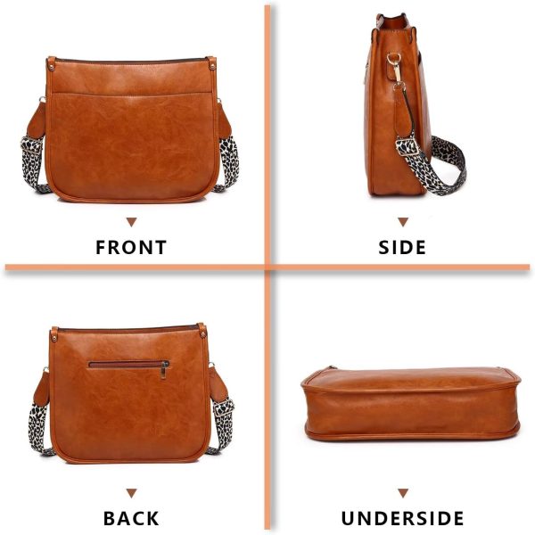 Vegan Leather Crossbody Bags for Women, Crossbody Purse with Guitar Strap Zipped Pockets Handbag Shoulder Bag - Image 5